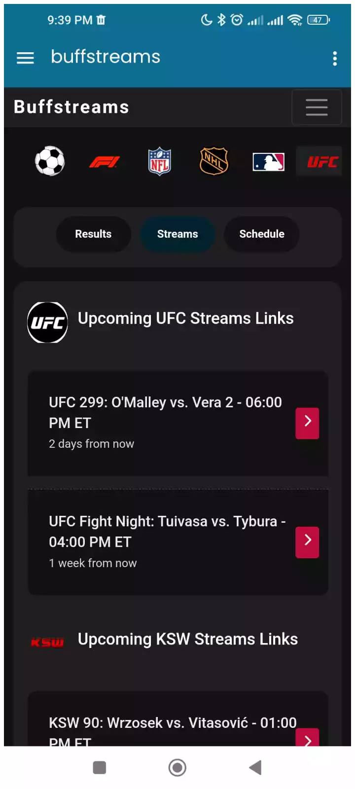 BuffStreams APP screenshot