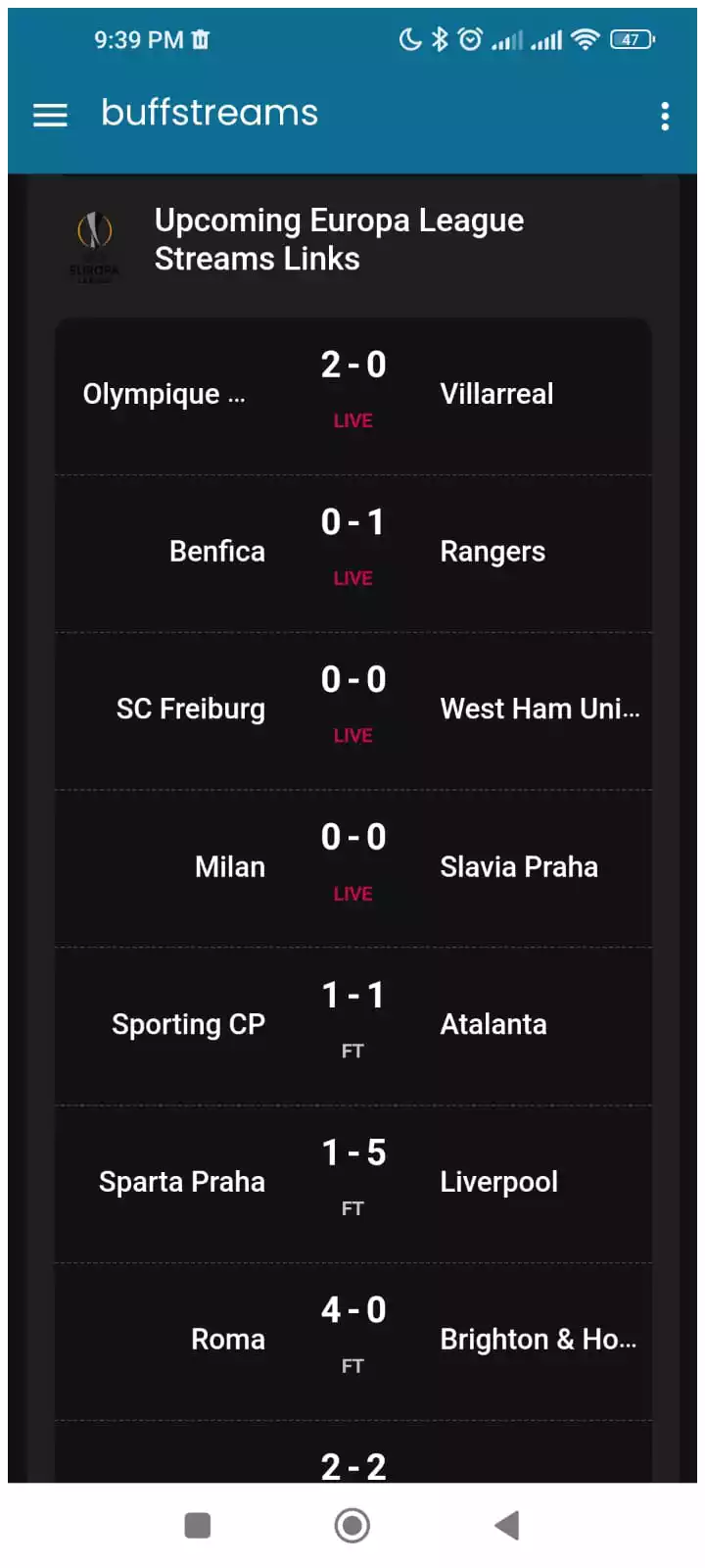 BuffStreams APP screenshot